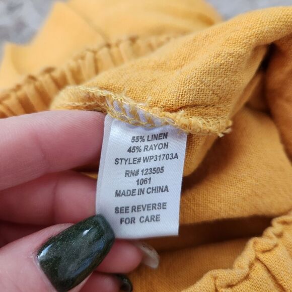 Heart Hips Mustard Yellow Cropped Ankle Length Linen Pants Size Medium - Picture 4 of 9
